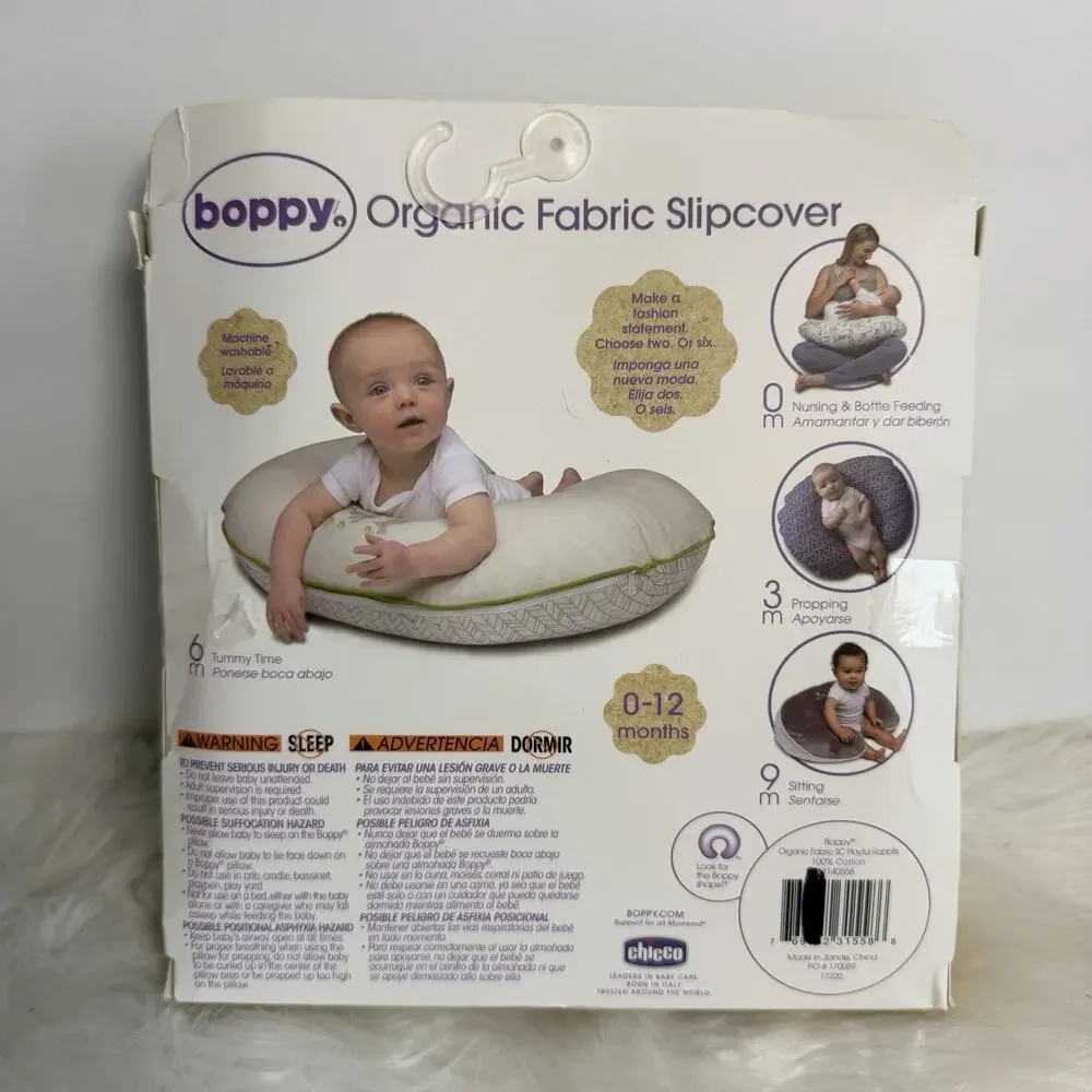 Boppy Nursing Feeding Organic Cotton Support Pillow Slip COVER Rabbits Unisex